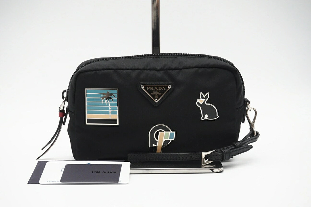 Prada Tessuto Smalto Pouch Clutch black